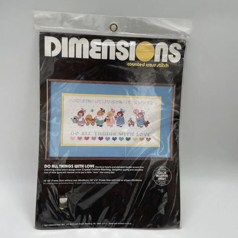 NEW SEALED Dimensions Cross Stitch Kit 3597 Do All Things w Love Kid Girls 16x8